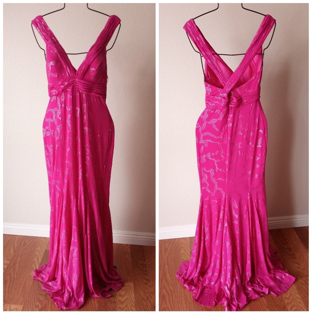 Alberto Makali Pink Crisscross Back Mermaid Flared Bottom Barbicore Dress